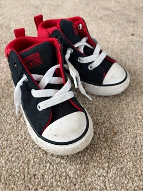 Converse Kids Black and Red High-Top Sneakers with White Laces